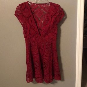 Maroon, Lace Skater Dress